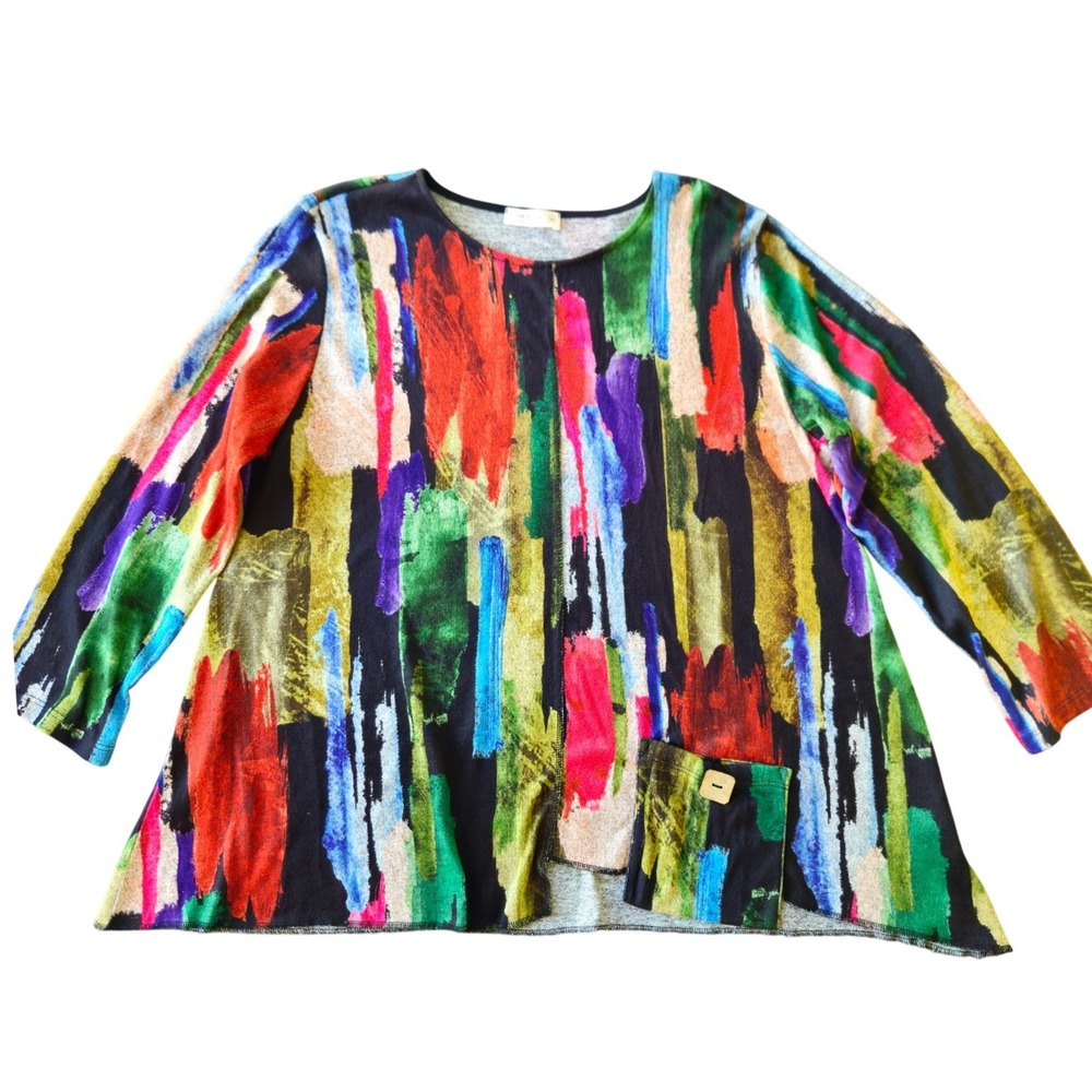 Jess & Jane Abstract Brushstroke Print Top 1X Art Teacher Whimsical Academia EUC
